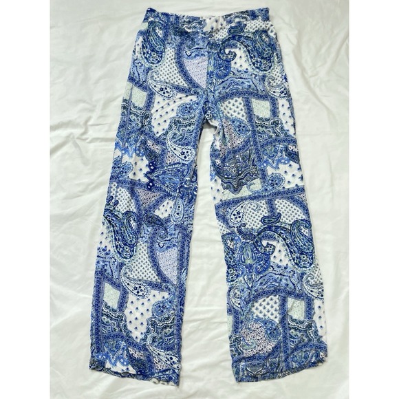 Zara high‎ Waisted Blue White Paisley Patch Look Wide Leg Trouser Pants Size M - Picture 5 of 16